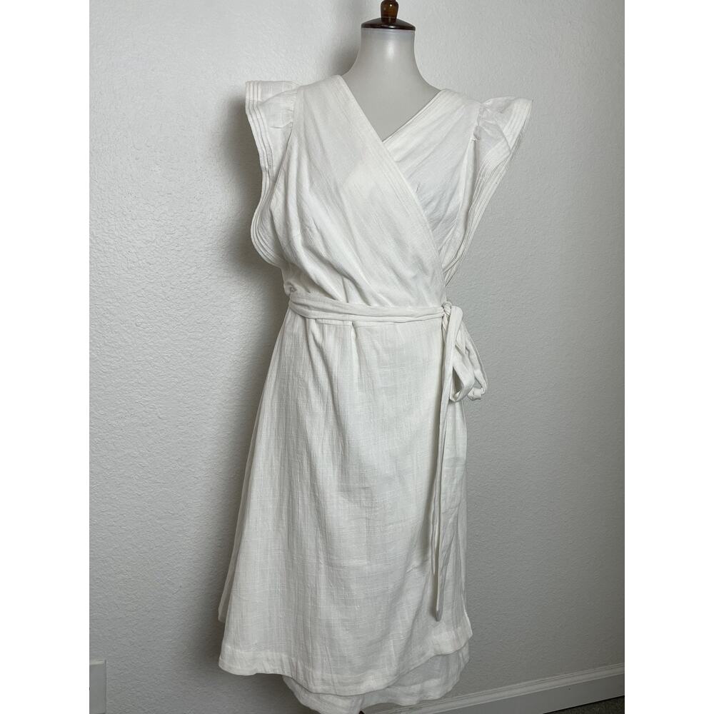 Madewell Dress Wrap Belted Flutter Sleeve Cotton Summer